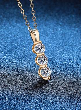 S925纯银项链莫桑石吊坠 简约韩版排钻90分D色莫桑钻石项链