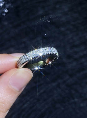 爆款满镶莫桑石男女戒指S925纯银百搭高级感古巴嘻哈戒指