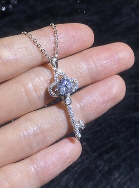 S925纯银项链莫桑石T家轻奢皇冠钥匙吊坠1克拉莫桑石项链