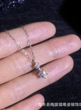 S925纯银莫桑石项链经典六爪双钻日韩简约轻奢项链女时尚吊坠