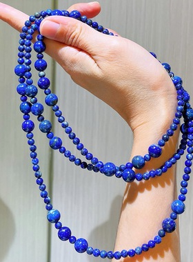 秋冬高品质复古天然青金石设计感毛衣链项链锁骨链女