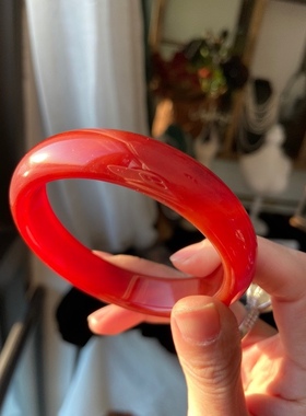 天然红玉髓手镯 简约时尚百搭复古宽版中国红玉髓镯子