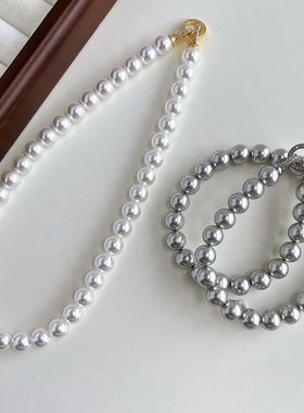 施家人造水晶珍珠项链女真多麻灰色澳白色毛衣链气质颈链项链