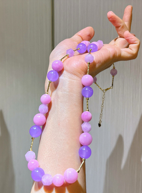 紫色石英岩设计感项链毛衣链