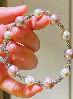 高品冷白香芋紫施家珍珠手链项链套装