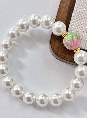 10mm设计感复古人造珠粉绿琉璃珠手链手串