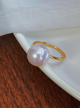 925银11-12mm基本正圆无暇天然淡水珍珠戒指简约时尚百搭