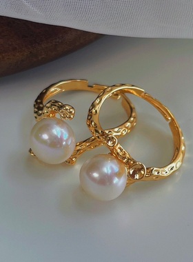 天然珍珠戒指树藤款开口可调节时尚百搭戒指珍珠戒指女
