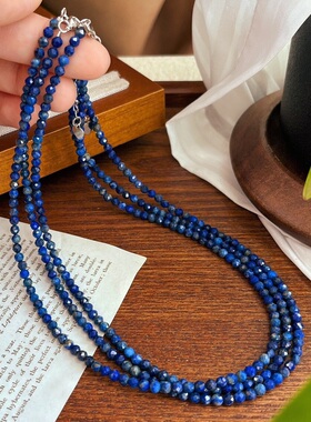 3mmbaby珠天然切面青金石锁骨链简约时尚百搭复古choker项链颈链