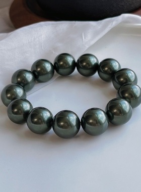 14mm大溪地黑色人造珍珠项链手链套装简约时尚百搭韩版