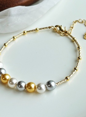 绝美施家珍珠套装金色 白色 真多麻色 混彩小众时尚新品