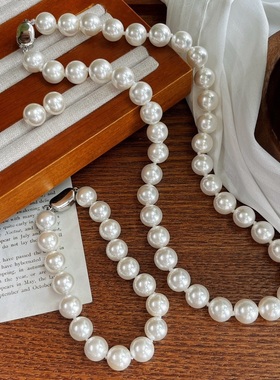 母亲节送婆婆送妈妈10mm正圆人造珍珠项链手链耳钉三件套装配礼盒