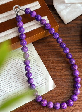 唯美漂亮南非紫松项链复古人造舒俱来色锁骨链女