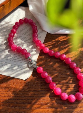 天然石颜色优化人造红宝石项链颗颗打结时尚百搭锁骨链项链女