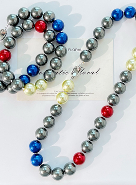 14mm春夏大颗粒正圆灰绿色人造水晶珍珠项链锁骨链