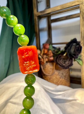 18K金贴片 6mm天然菠菜绿碧玉单圈手串简约小圆珠手链女