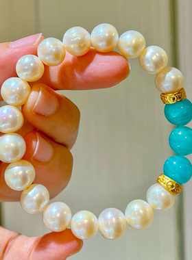 9-10mm天然淡水珍珠天河石设计感项链手链耳钉套装配盒