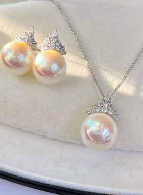 大颗粒14mm冰雪雪花女王强光人造水晶珍珠耳钉吊坠送链子