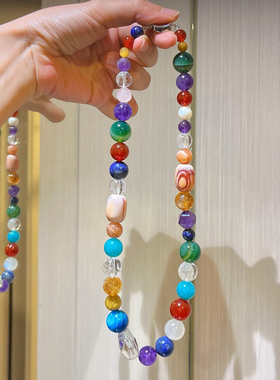 6-14m天然白水晶月光石天河石太阳石虎眼石黄紫水晶青金石项链