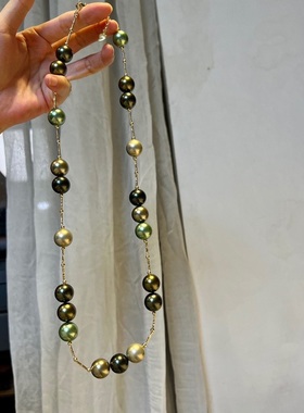 14mm莫兰迪孔雀绿色人造珍珠项链手链套装时尚百搭气质韩版