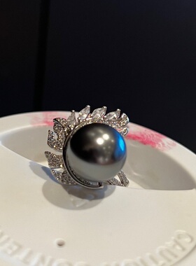 人造珍珠戒指仿大溪地黑珍珠戒指小众设计奢华百搭戒指女
