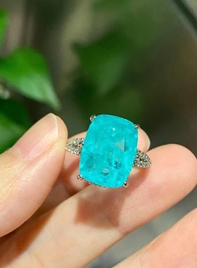 人造帕拉伊巴戒指 小众简约时尚百搭复古款方糖戒指