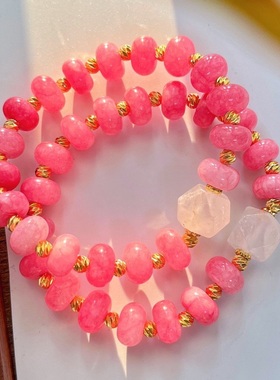 秋冬国风复古新年红色石英岩天然白水晶撞色手链手串