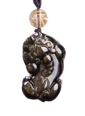 晶尧 天然金曜石貔貅吊坠黑曜石黑曜岩男女情侣水晶项链饰品批发