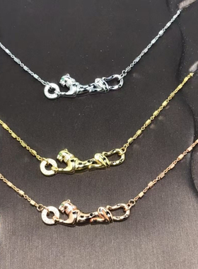 CNC精工S925厚镀金银满钻豹头项链镂空豹头吊坠金钱豹饰保色技术