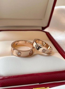 【专柜同款】CNC精工925银镀金满钻LOVE螺丝戒情侣对戒条纹黑钉戒