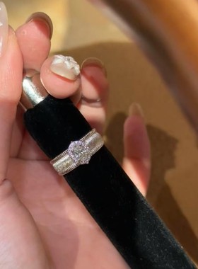 纯银s925高烫钻拉丝工艺鸽子蛋戒指宫廷复古风气质高级