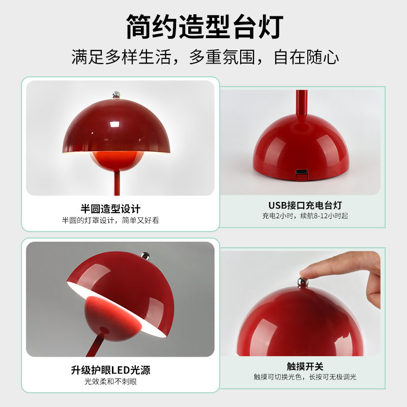 花苞灯卧室床头灯长明喜灯结婚陪嫁新婚房台灯一对喜庆氛围蘑菇灯