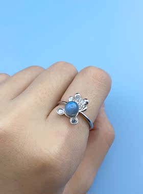 小熊月光石开口可调节萌趣戒指