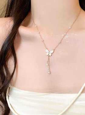 日韩风金色蝴蝶流苏锁骨链女款