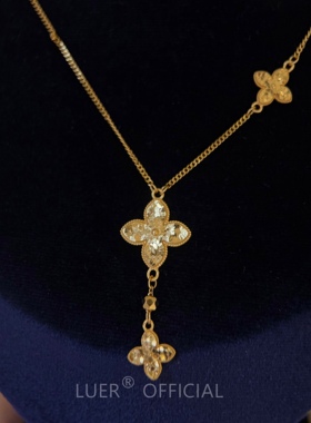 轻奢!龙鳞四叶草吊坠通体纯银精致气质百搭经典正反两戴精致项链