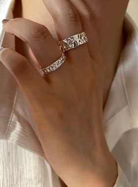 上新85折原创风光彩捶打纯银戒指