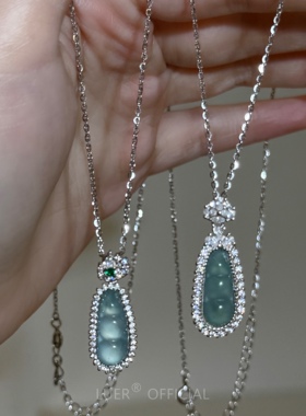 #四季福豆#新中式!天然危料蓝水翡翠!通体纯银轻奢镶钻项链精致女