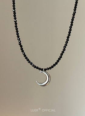 绝美!银色月亮 清冷感chic天然黑尖晶珍珠串珠精工质感锁骨链项链