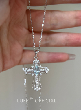 鹿尔纯银天然托帕石大十字架项链