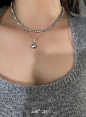 回馈!通体S925银不褪色!经典镶钻施家珍珠锁骨链项链气质真多麻灰
