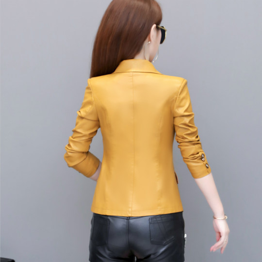 韩版皮夹克外套新款西装领海宁水洗皮女士修身显瘦小个子春秋皮衣
