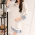 Bộ đồ ngủ nữ mùa xuân và mùa thu cotton dài tay có thể mặc cho học sinh dễ thương ngọt ngào phiên bản Hàn Quốc của dịch vụ váy ngủ cổ chữ V - Đêm đầm