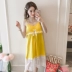 Váy ngủ nữ mùa hè tay ngắn cotton công chúa gió pyjama phiên bản Hàn Quốc của tòa án ren mỏng phần mặc lỏng dịch vụ nhà - Đêm đầm