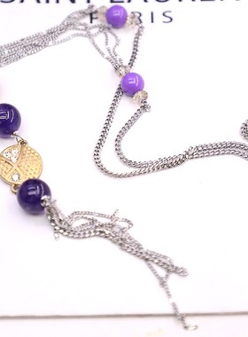 老货默认瑕疵紫水晶珠毛衣链