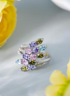 天然碧玺戒指女925纯银轻奢小众