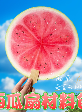 西瓜扇子diy团扇制作材料包