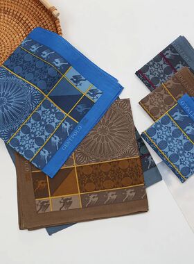 3/6Pcs Men's Pure Cotton Printed Handkerchief Old-fashioned