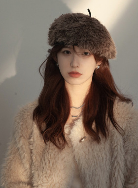 Fuzzy beret woman autumn winter painter hat 2023 new