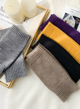 Winter Warm Fingerless Knitted Wool Gloves Women Men Solid S