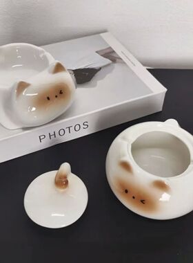Cute Siamese cat ashtray desktop anti fly ash with cover liv